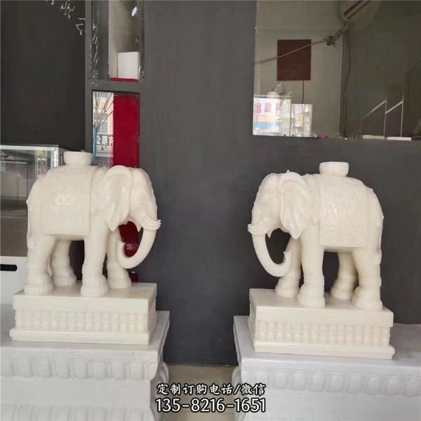 庭院門前擺放漢白玉大象動物擺件 （2）