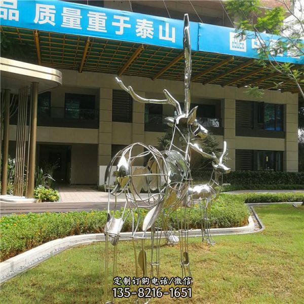 城市現代不銹鋼雕塑公園景區抽象鏤空鹿雕塑（2）