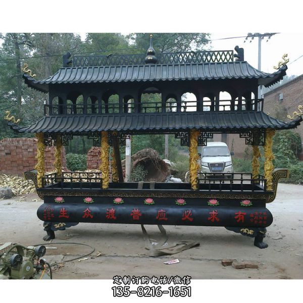 寺廟玻璃鋼仿銅香爐雕塑（4）