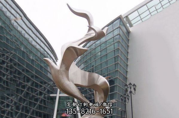 校園景觀抽象鏡面創意擺件不銹鋼鴿子雕塑（4）