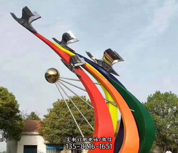 校園景觀抽象鏡面創意擺件不銹鋼鴿子雕塑（2）