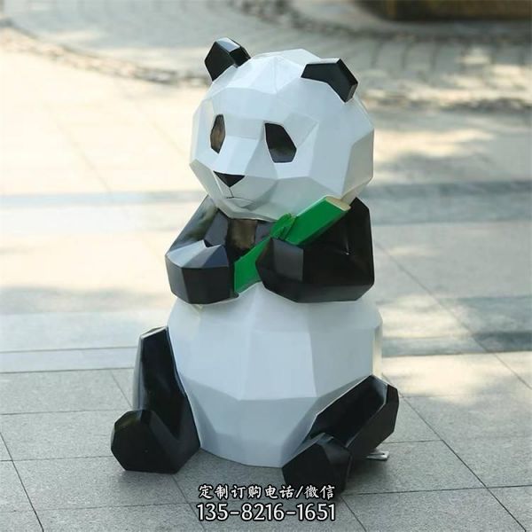 森林動物擺件玻璃鋼卡通擺件切面幾何熊貓玻璃鋼雕塑（5）