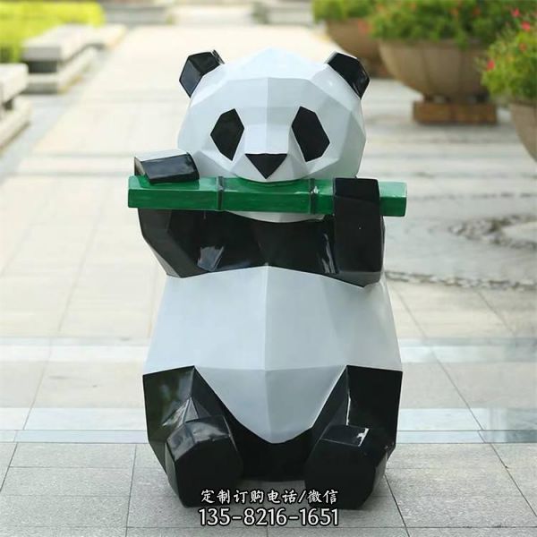 森林動物擺件玻璃鋼卡通擺件切面幾何熊貓玻璃鋼雕塑（4）