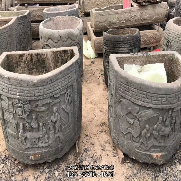 公園庭院仿古做舊浮雕石缸雕塑（4）