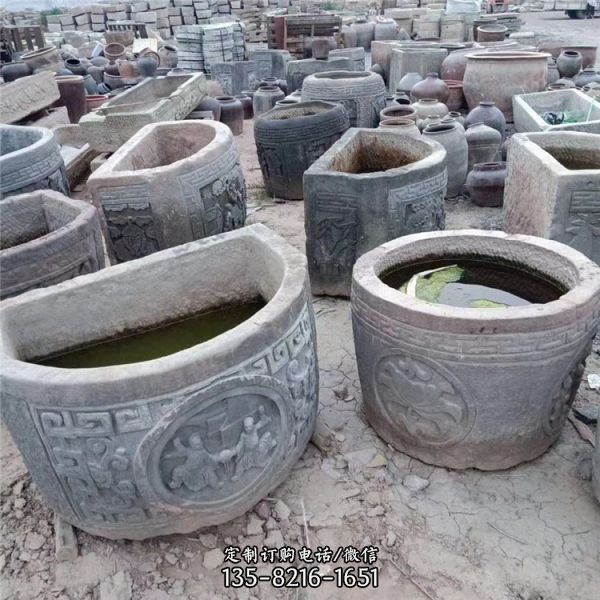 公園庭院仿古做舊浮雕石缸雕塑（1）
