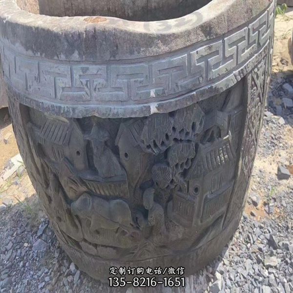 公園庭院仿古做舊浮雕石缸雕塑（2）