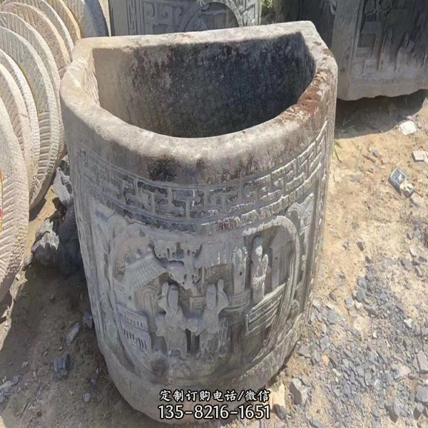 公園庭院仿古做舊浮雕石缸雕塑（3）