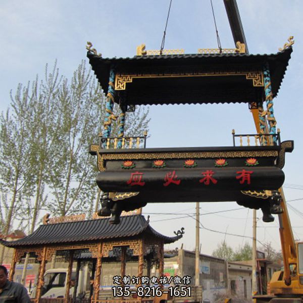 大號型紫銅長方形香爐鑄造 景區大頂四龍柱香爐雕塑（3）