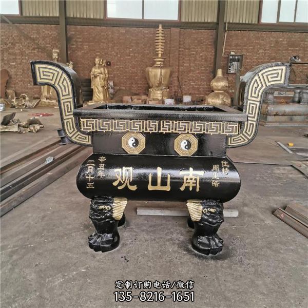 大號型紫銅長方形香爐鑄造 景區大頂四龍柱香爐雕塑（5）