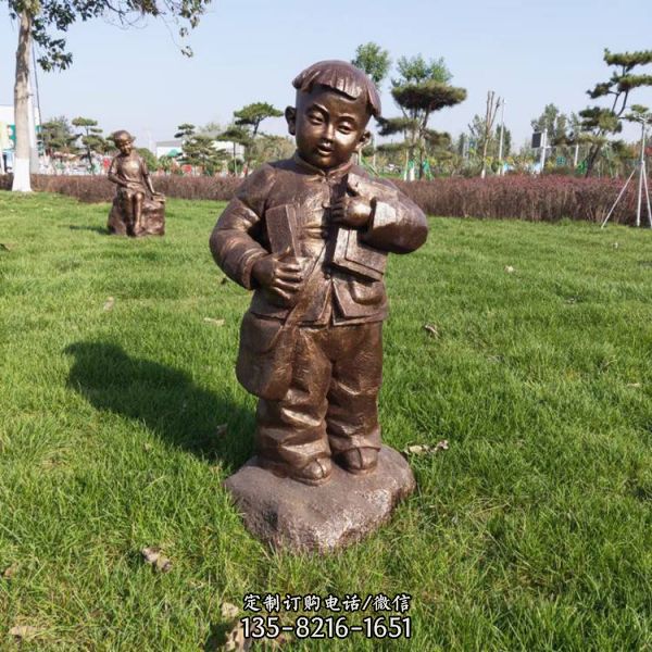 園林景觀小品銅人擺件玻璃鋼仿銅讀書的兒童雕塑擺件（2）