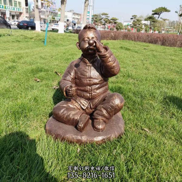 園林景觀小品銅人擺件玻璃鋼仿銅讀書的兒童雕塑擺件（1）