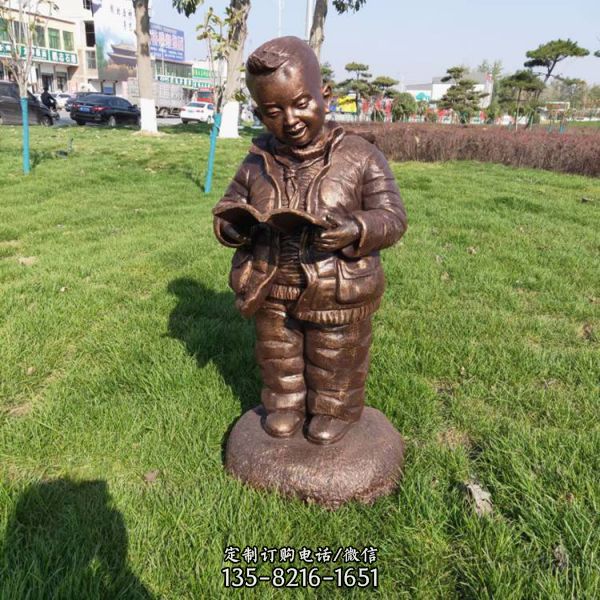 園林景觀小品銅人擺件玻璃鋼仿銅讀書的兒童雕塑擺件（4）