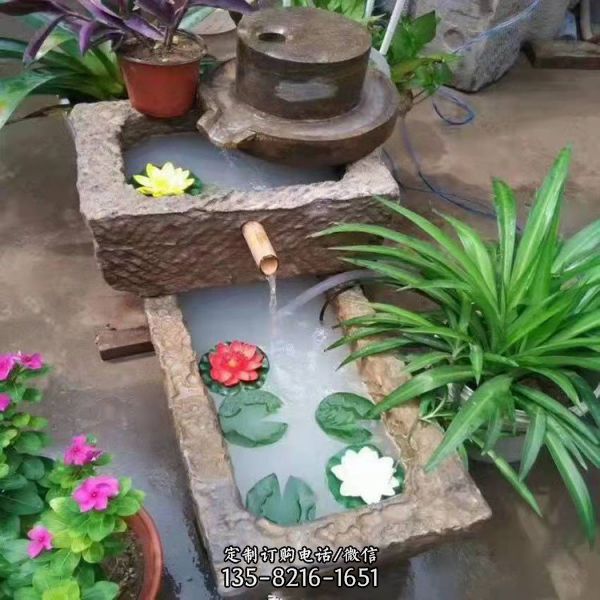 中式庭院裝飾老石槽流水景觀擺件雕塑（1）
