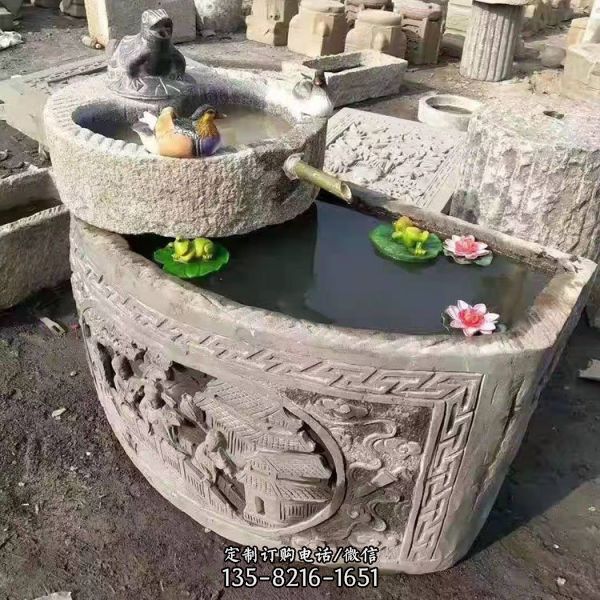 中式庭院裝飾老石槽流水景觀擺件雕塑（9）