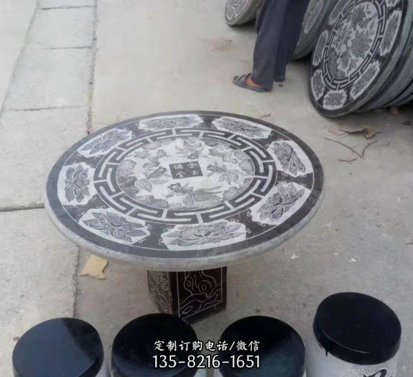 漢白玉石桌石凳擺件 戶外庭院休閑桌椅 雕塑（2）