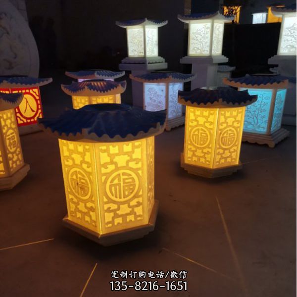 大理石鏤空太陽能石燈籠庭院小區園林擺件（2）