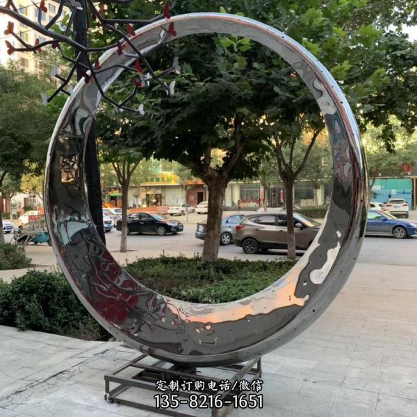 不銹鋼鏡面拋光抽象圓環酒店會所戶外噴泉·水景觀雕塑