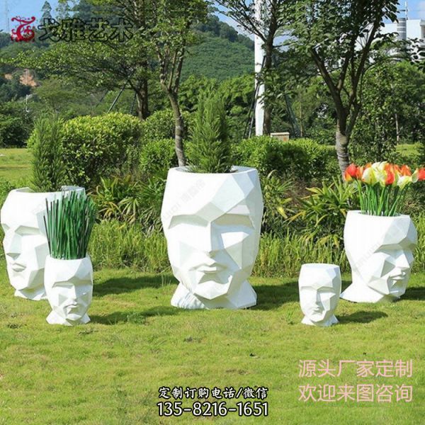 玻璃鋼抽象人頭花盆花缽