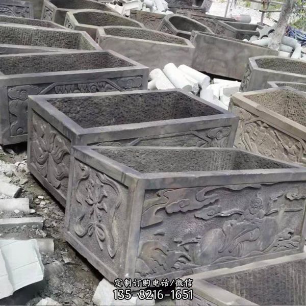庭院戶外石雕擺件仿古做舊魚缸雕塑（1）