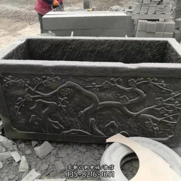 庭院戶外石雕擺件仿古做舊魚缸雕塑（3）