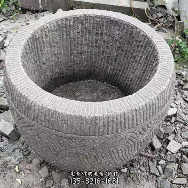 庭院戶外石雕擺件仿古做舊魚缸雕塑（5）