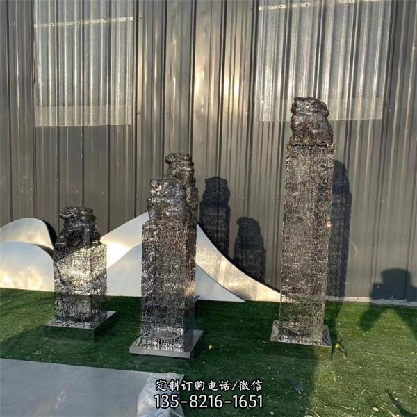 現代不銹鋼鏤空抽象動物雕塑園林景觀動物造型擺件 （3）