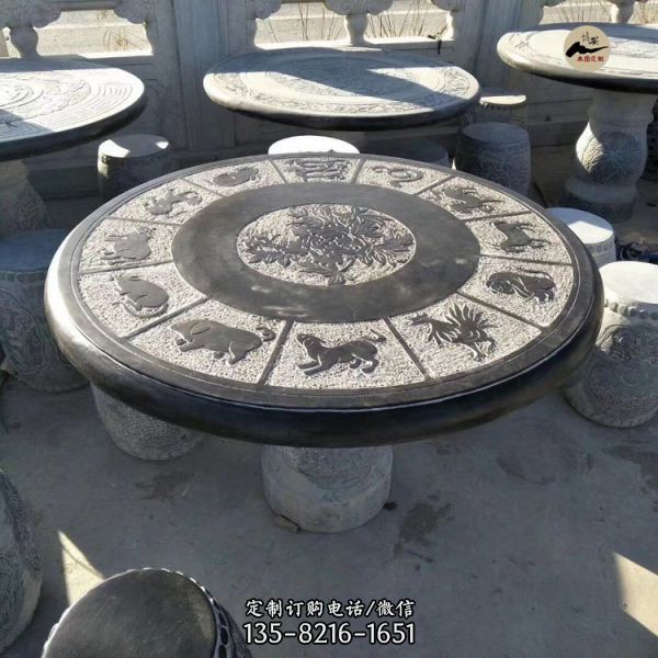  戶外庭院家用石桌仿古石雕圓桌 雕塑（4）