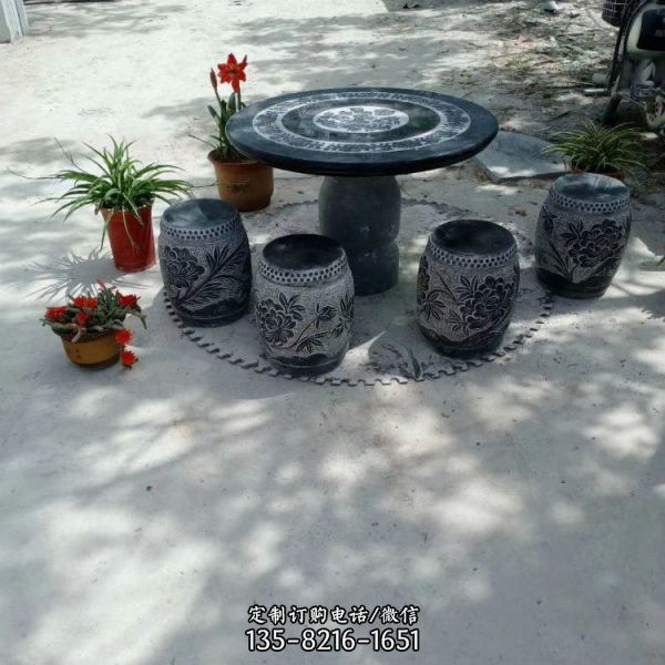 小區(qū)裝飾圓形仿古石桌石凳 雕塑擺件（4）