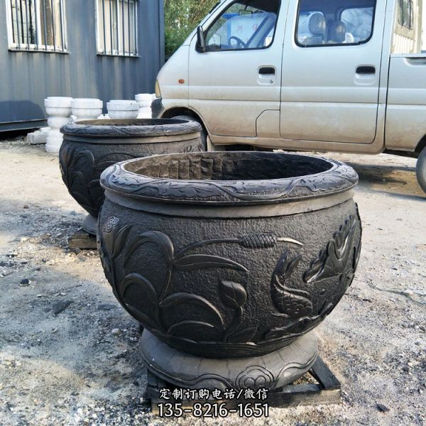  青石仿古水缸養魚池庭院養魚石槽水槽擺件（2）