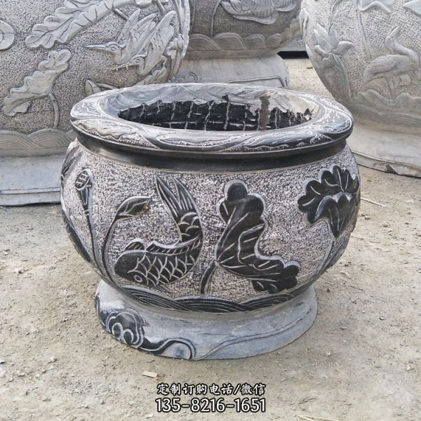  青石仿古水缸養魚池庭院養魚石槽水槽擺件（4）