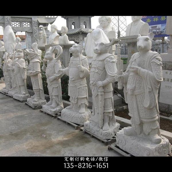 公園廣場(chǎng)大理石石雕人身獸面十二生肖雕像