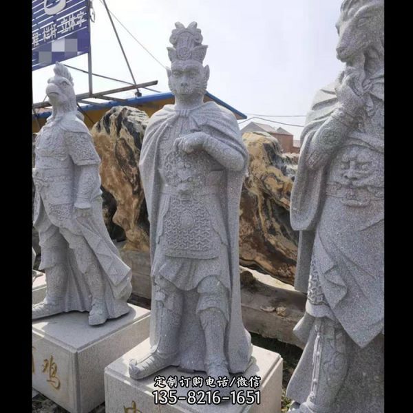 大理石石雕十二生肖人身獸面景觀擺件