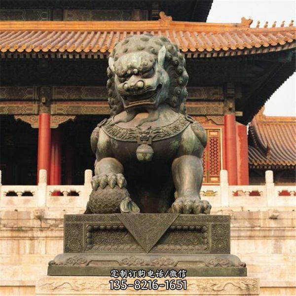 銅雕仿古門口對獅子雕塑大型景區裝飾擺件（1）