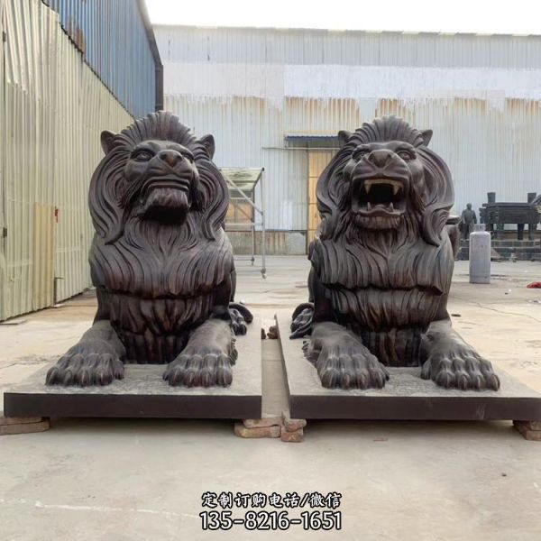 銅雕仿古門口對獅子雕塑大型景區裝飾擺件（2）