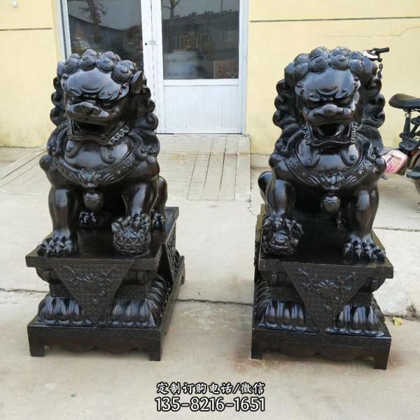 銅雕仿古門口對獅子雕塑大型景區裝飾擺件（4）