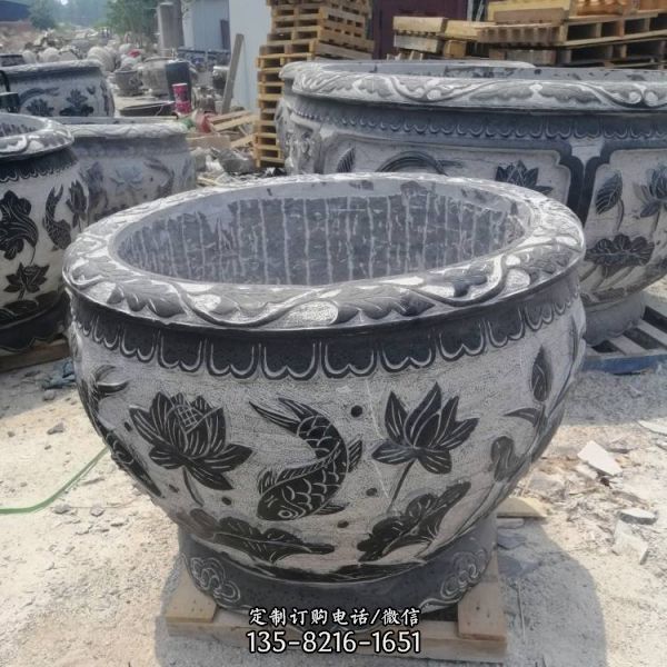 石雕魚(yú)缸石缸庭院青石仿古做舊石頭水缸花盆擺件（4）