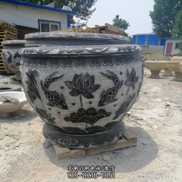 石雕魚(yú)缸石缸庭院青石仿古做舊石頭水缸花盆擺件（1）