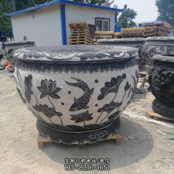 石雕魚(yú)缸石缸庭院青石仿古做舊石頭水缸花盆擺件（3）