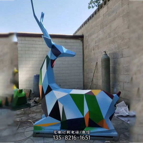 售樓處園林景觀不銹鋼幾何切面鹿雕塑擺件