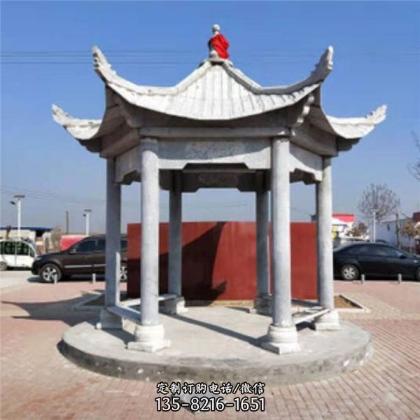 戶外大型景觀大理石石雕乘涼六角涼亭雕塑（2）
