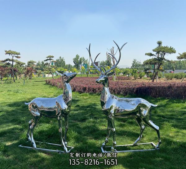 不銹鋼鏡面鏤空鹿雕塑城市園林景觀裝飾擺件（1）