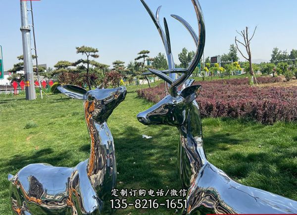 不銹鋼鏡面鏤空鹿雕塑城市園林景觀裝飾擺件（2）