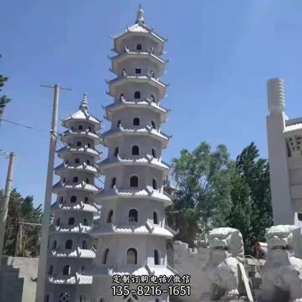 寺廟擺放大型仿古景觀多層石雕佛塔 （8）