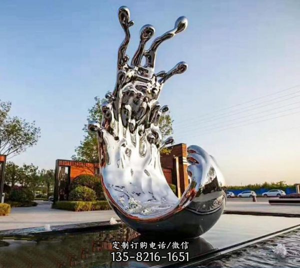 不銹鋼水滴抽象浪花海浪造型主題酒店會(huì)所庭院裝飾擺件（4）