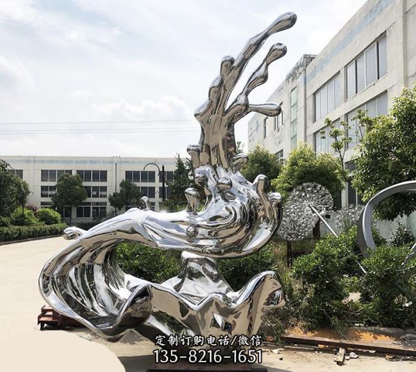 不銹鋼水滴抽象浪花海浪造型主題酒店會(huì)所庭院裝飾擺件（5）