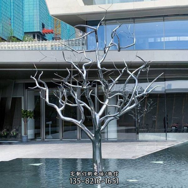 不銹鋼抽象噴漆大樹造型戶外園林景觀小品（5）