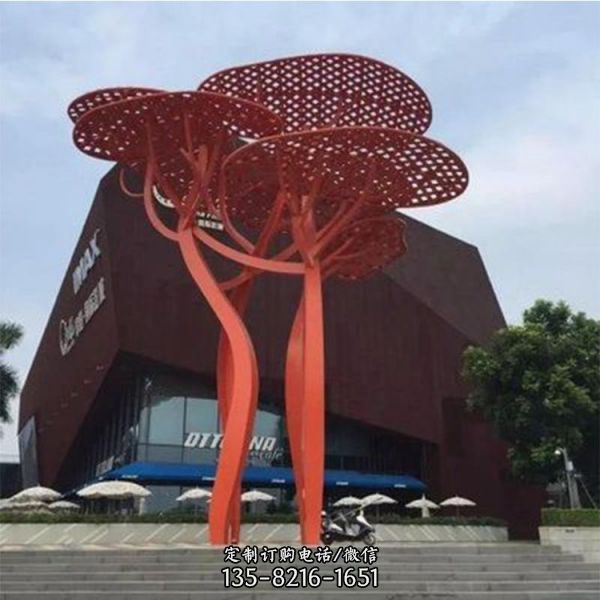 不銹鋼抽象噴漆大樹造型戶外園林景觀小品（1）