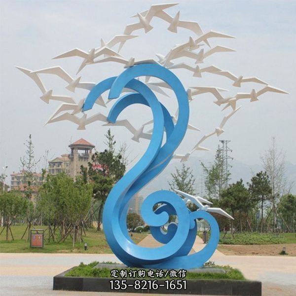 不銹鋼抽象噴漆大樹造型戶外園林景觀小品（2）