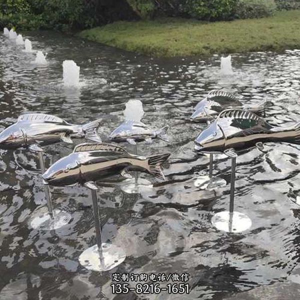 不銹鋼鏡面抽象園林水景抽象小魚