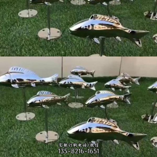 園林景觀不銹鋼鏡面抽象小魚水景擺件